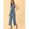 imageAllegra K Womens Wide Leg Jumpsuit 2026 Sleeveless Collared Tie Waist Coverall Button Down Cargo Cotton JumpsuitsLight Blue