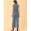 imageAllegra K Womens Wide Leg Jumpsuit 2026 Sleeveless Collared Tie Waist Coverall Button Down Cargo Cotton JumpsuitsLight Blue