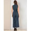 imageAllegra K Womens Wide Leg Jumpsuit 2026 Sleeveless Collared Tie Waist Coverall Button Down Cargo Cotton JumpsuitsNavy Blue