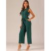 imageAllegra K Womens Wide Leg Jumpsuit 2026 Sleeveless Collared Tie Waist Coverall Button Down Cargo Cotton JumpsuitsPeacock Blue