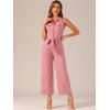 imageAllegra K Womens Wide Leg Jumpsuit 2026 Sleeveless Collared Tie Waist Coverall Button Down Cargo Cotton JumpsuitsPink