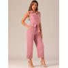 imageAllegra K Womens Wide Leg Jumpsuit 2026 Sleeveless Collared Tie Waist Coverall Button Down Cargo Cotton JumpsuitsPink