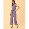 imageAllegra K Womens Wide Leg Jumpsuit 2026 Sleeveless Collared Tie Waist Coverall Button Down Cargo Cotton JumpsuitsPurple