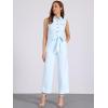 imageAllegra K Womens Wide Leg Jumpsuit 2026 Sleeveless Collared Tie Waist Coverall Button Down Cargo Cotton JumpsuitsSky Blue