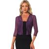 imageAllegra K Bolero Shrug for Womens Elegant 34 Sleeve Mesh Sheer Cardigan Formal Jacket for Evening DressesDark Purple