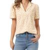 imageAllegra K Casual Blouse for Women Floral Print Short Sleeve Shirt V Neck Notch Lapel Blouse Dressy Summer TopsApricot