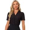 imageAllegra K Casual Blouse for Women Floral Print Short Sleeve Shirt V Neck Notch Lapel Blouse Dressy Summer TopsBlack