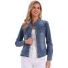 imageAllegra K Casual Denim Jacket for Womens Classic Stand Collar Long Sleeve Jean JacketGray Blues