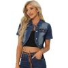 imageAllegra K Casual Denim Jacket for Womens Turndown Collar Short Sleeves Crop Jean JacketsBlue
