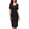 imageAllegra K Elegant Dresses for Womens Short Sleeve Square Neck Button Business Work Sheath DressBlack