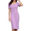 imageAllegra K Elegant Dresses for Womens Short Sleeve Square Neck Button Business Work Sheath DressPurple