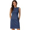 imageAllegra K Faux Suede Dress for Womens Boat Neck Sleeveless Sheath DressesDark Blue