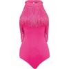 imageAllegra K Fringe Leotard for Womens Western Cowgirl Sleeveless Concert Halter Neck BodysuitHot Pink