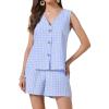 imageAllegra K Gingham 2 Piece Outfits for Womens Summer Beach Plaid Sleeveless Vest and Shorts Matching SetsBlue