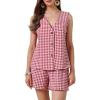 imageAllegra K Gingham 2 Piece Outfits for Womens Summer Beach Plaid Sleeveless Vest and Shorts Matching SetsRed