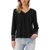 imageAllegra K Long Sleeve V Neck Blouse for Womens Casual Tops Lace Hollow Out Shirts Fall Winter Basic Tunic TopsBlack