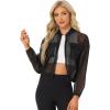 imageAllegra K Sheer Bomber Jacket for Womens Zip Up Long Sleeve See Through JacketsBlack