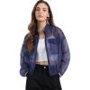 imageAllegra K Sheer Bomber Jacket for Womens Zip Up Long Sleeve See Through JacketsDark Blue