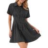 imageAllegra K Striped Shirt Dress for Womens Button Down Short Sleeve Casual Tight Waist Work DressesBlack