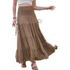 imageAllegra K Summer Flowy Boho Maxi Skirt for Women Tiered Elastic High Waist 2026 A Line Casual Beach Long Skirt with PocketsKhaki