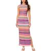imageAllegra K Summer Maxi Dress for Women Striped Sleeveless Crew Neck Side Slit Beach Vocation Bodycon Boho Tank DressMulticolor