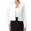 imageAllegra K Tweed Jackets for Women Long Sleeve Collarless Open Front Cardigan Business Work Blazer Suit JacketWhite