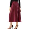 imageAllegra K Women Pleated Skirt Midi Length Elastic High Waisted A Line Swing Flare Metallic Shirring Party Valentines SkirtsBurgundy