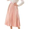 imageAllegra K Women Pleated Skirt Midi Length Elastic High Waisted A Line Swing Flare Metallic Shirring Party Valentines SkirtsPink