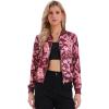 imageAllegra K Womens Bomber Jacket Satin Long Sleeve Zipper Floral Print Casual Fall Coat with Pocket Winter OutwearDeep Purple Red