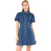 imageAllegra K Womens Denim Dress Button Down Pockets Puff Sleeve Collared Jean DressesDark Blue