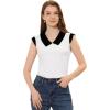 imageAllegra K Womens Flat Collar Contrast Collar Stretchy Cap Sleeve Casual Tshirt White M
