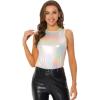 imageAllegra K Womens Metallic Tank Tops Shiny Sleeveless Party Disco ShirtBeige