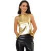 imageAllegra K Womens Metallic Tank Tops Shiny Sleeveless Party Disco ShirtShiny Gold