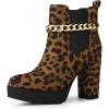 imageAllegra K Womens Platform Gold Chain Chunky High Heel Chelsea Ankle BootsLeopard