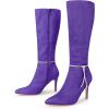 imageAllegra K Womens Rhinestone Crystal Chain Pointed Toe Stiletto Heels Knee High BootsDark Purple