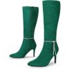 imageAllegra K Womens Rhinestone Crystal Chain Pointed Toe Stiletto Heels Knee High BootsGreen