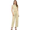 imageAllegra K Womens Wide Leg Jumpsuit 2026 Sleeveless Collared Tie Waist Coverall Button Down Cargo Cotton JumpsuitsApricot