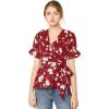 imageAllegra K Womens Wrap Peplum Top Blouse 2026 Summer Floral Short Sleeve Ruffle V Neck Belted ShirtsRed