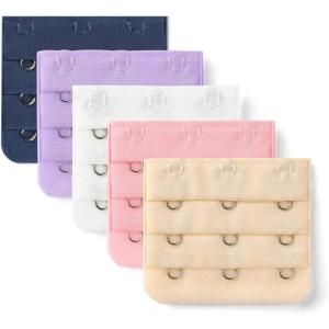imageAllegra K 3 Hook 3 Row Stretchy Bra Strap Extenders Buckle Hooks Bra Band for WomenBeigenavy Bluepinklight Purplewhite