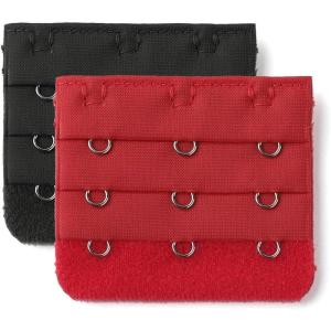 imageAllegra K 3 Hook 3 Row Stretchy Bra Strap Extenders Buckle Hooks Bra Band for WomenBlackred
