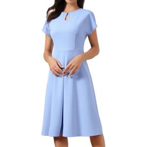 imageAllegra K A Line Dress for Women Short Sleeve Dressy Business Casual Midi DressesLight Blue