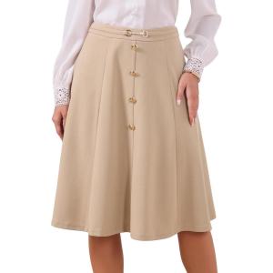 imageAllegra K ALine Midi Pleated Skirt for Womens Vintage Work High Waist Flare Business SkirtsKhaki