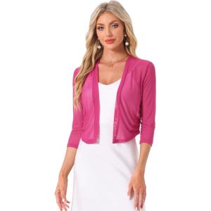 imageAllegra K Bolero Shrug for Womens Elegant 34 Sleeve Mesh Sheer Cardigan Formal Jacket for Evening DressesFuchsia