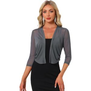 imageAllegra K Bolero Shrug for Womens Elegant 34 Sleeve Mesh Sheer Cardigan Formal Jacket for Evening DressesGray