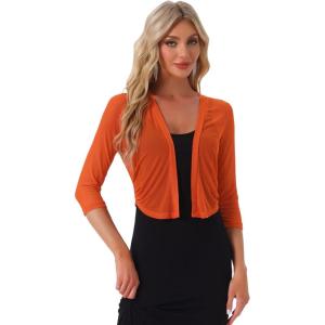 imageAllegra K Bolero Shrug for Womens Elegant 34 Sleeve Mesh Sheer Cardigan Formal Jacket for Evening DressesOrange