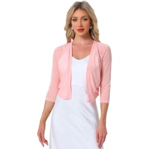 imageAllegra K Bolero Shrug for Womens Elegant 34 Sleeve Mesh Sheer Cardigan Formal Jacket for Evening DressesPink