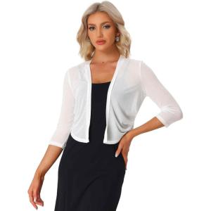 imageAllegra K Bolero Shrug for Womens Elegant 34 Sleeve Mesh Sheer Cardigan Formal Jacket for Evening DressesWhite