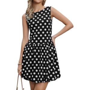 imageAllegra K Bubble Mini Dress for Womens Boat Neck Sleeveless Polka Dots Y2K Casual Cocktail DressBlack