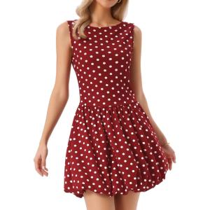 imageAllegra K Bubble Mini Dress for Womens Boat Neck Sleeveless Polka Dots Y2K Casual Cocktail DressDark Red