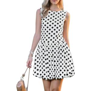imageAllegra K Bubble Mini Dress for Womens Boat Neck Sleeveless Polka Dots Y2K Casual Cocktail DressWhite